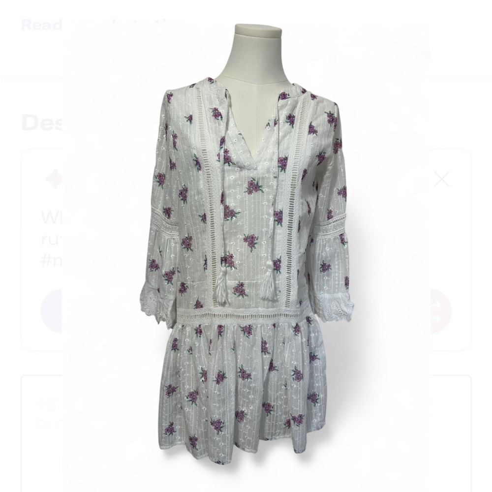 Allison New York White Lace Floral Cottagecore Drop-Waist Dress (XS)
